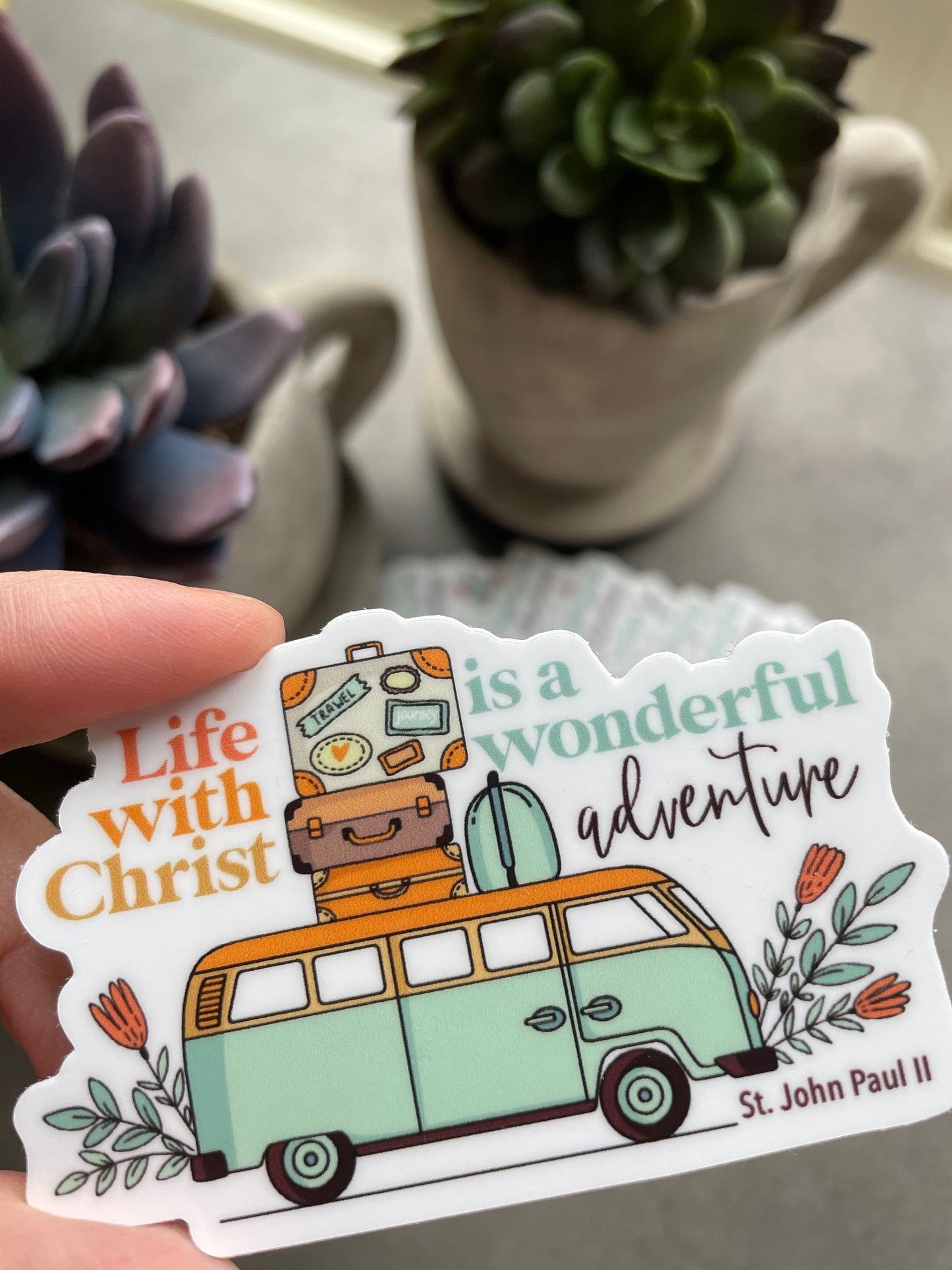 Life with Christ is a Wonderful Adventure Waterproof sticker | St. John Paul II