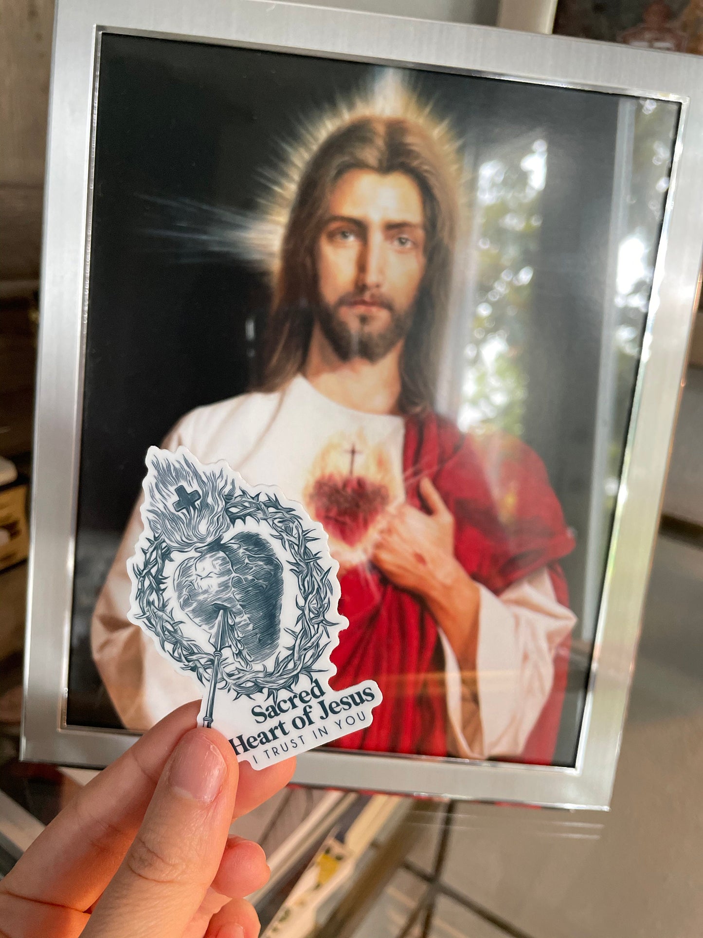 Sacred Heart of Jesus, I trust in You Waterproof Sticker