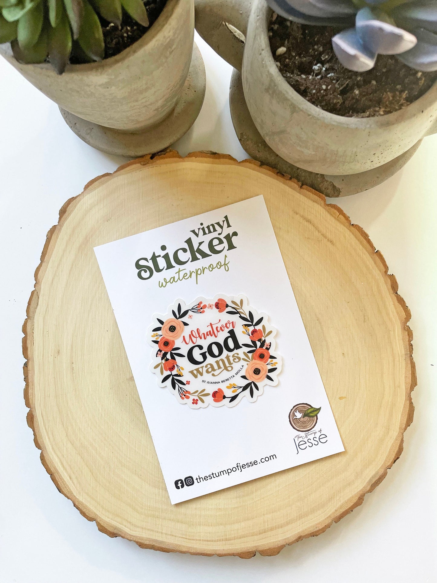 Whatever God Wants Waterproof Sticker | St. Gianna Beretta Molla
