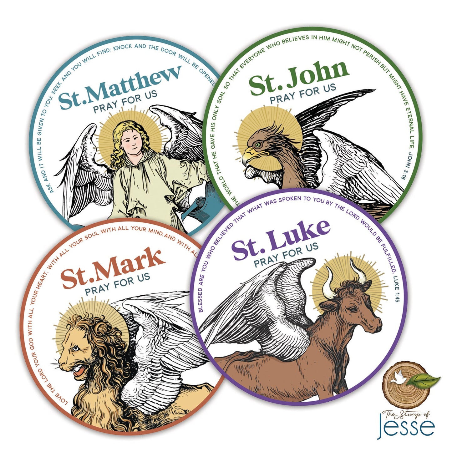 Symbols of the Four Evangelist Waterproof Sticker Pack | Catholic Stickers