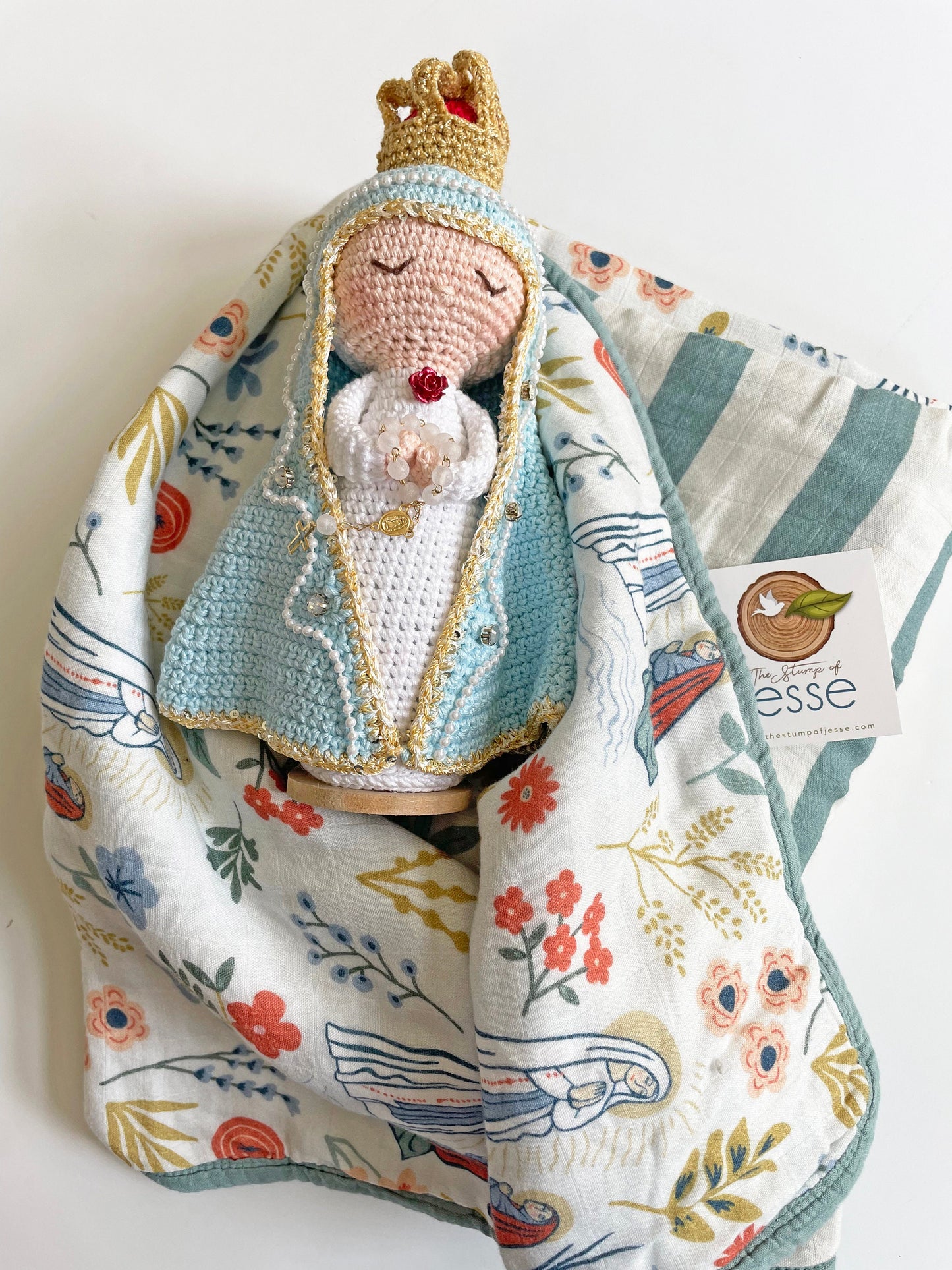Our Lady of Lourdes and St. Bernadette Beige Deluxe Muslin Quilt