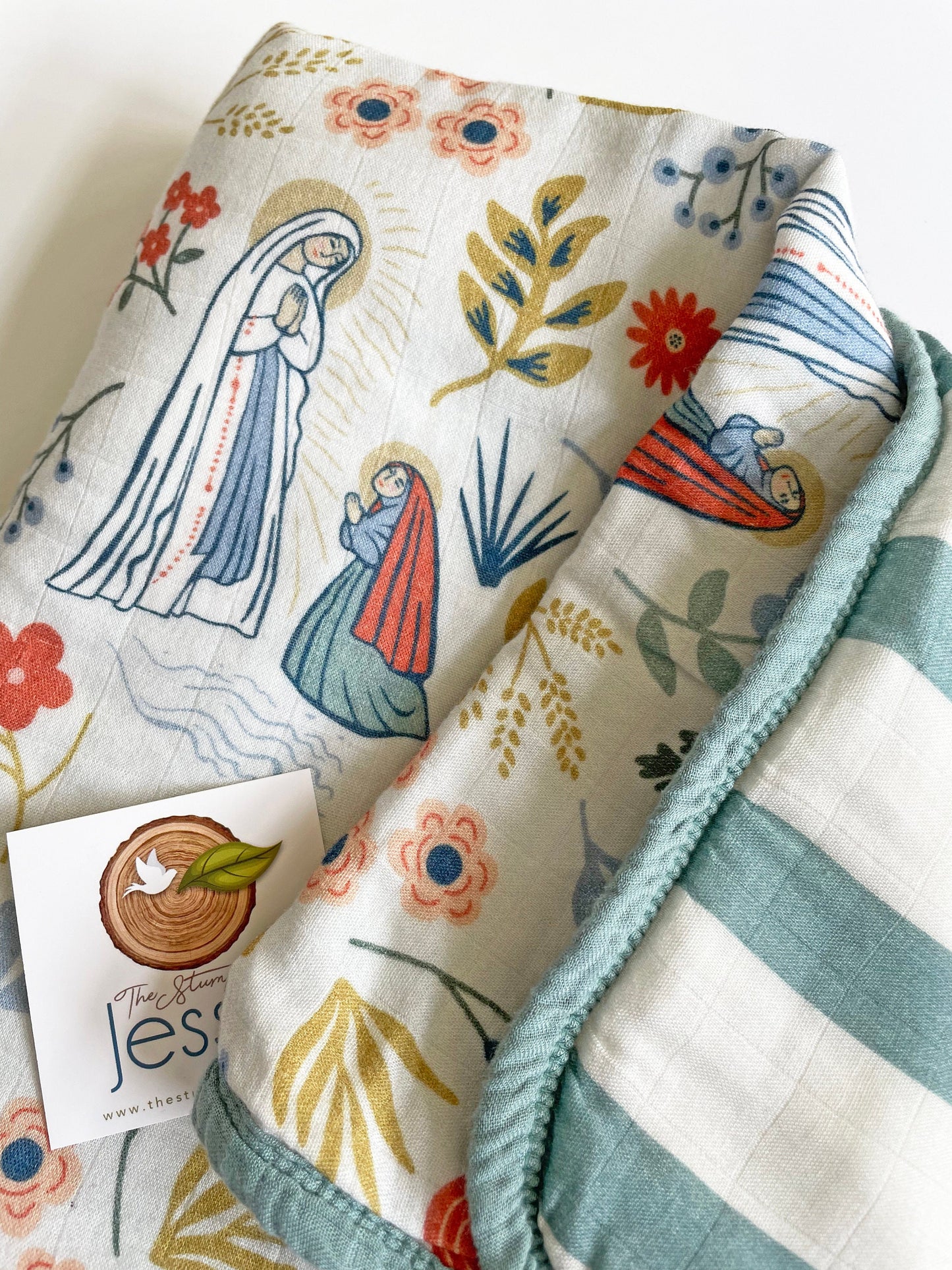 Our Lady of Lourdes and St. Bernadette Beige Deluxe Muslin Quilt