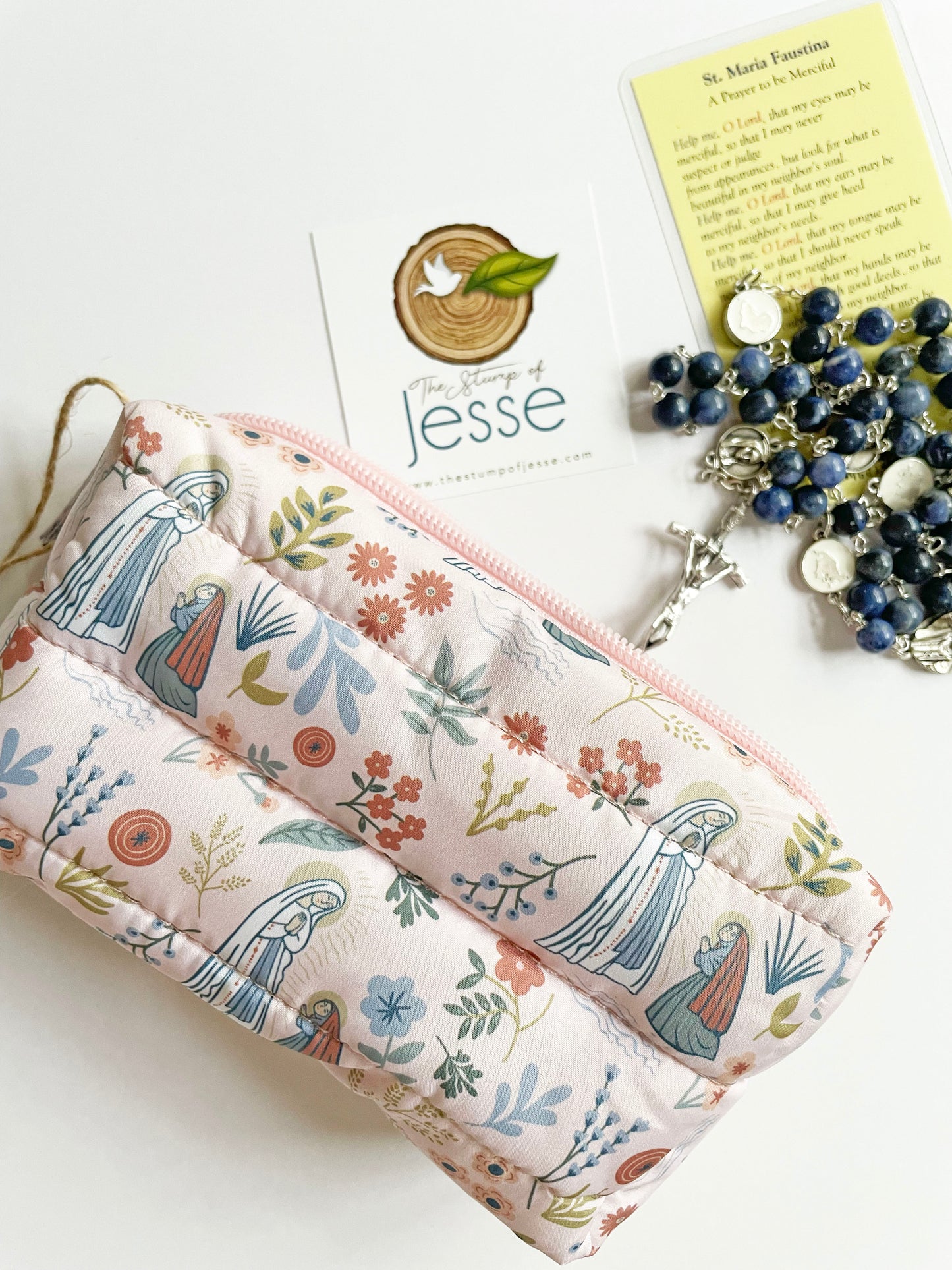 Our Lady of Lourdes pink lightweight, waterproof puffer pouch