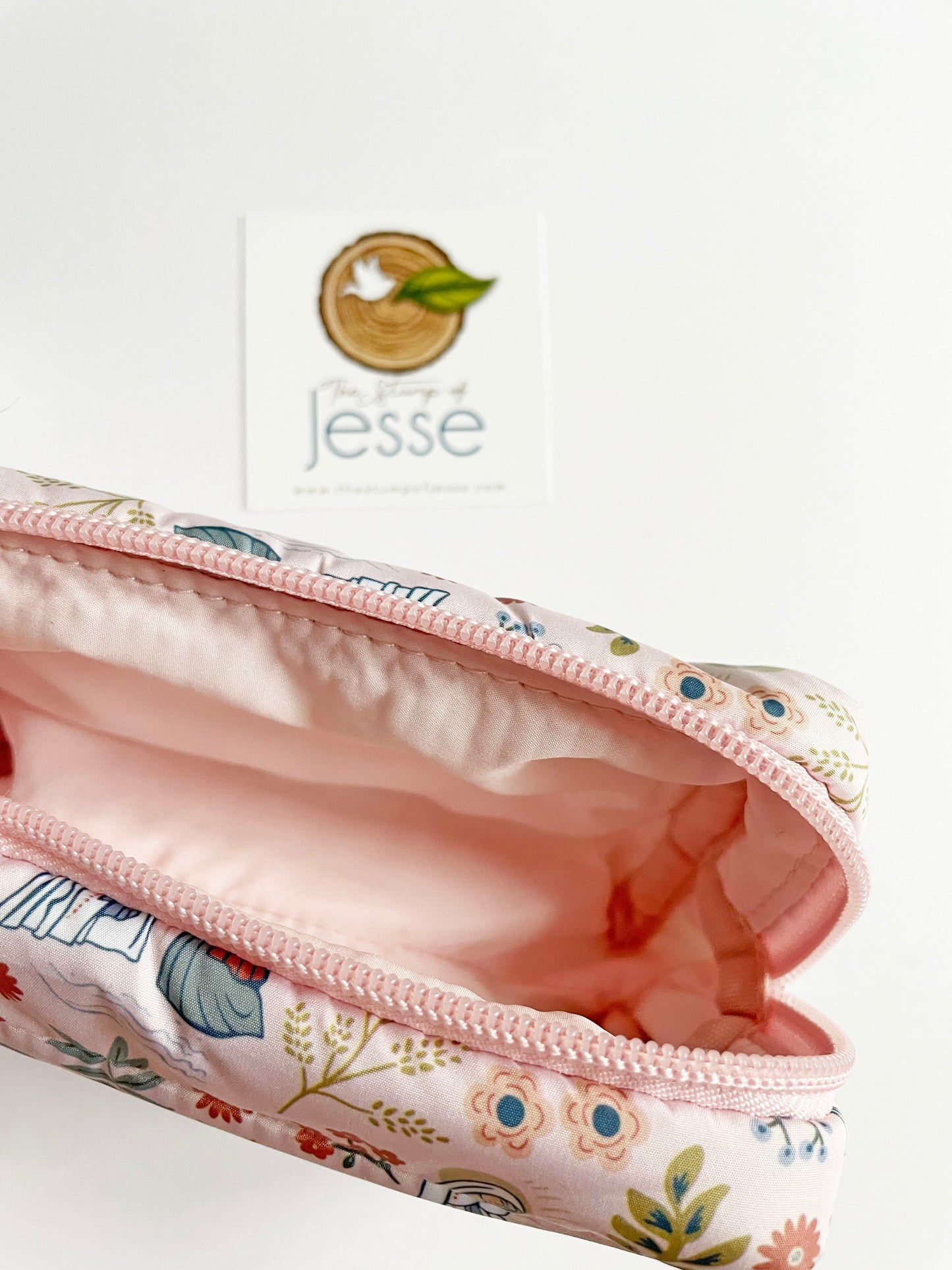 Our Lady of Lourdes pink lightweight, waterproof puffer pouch