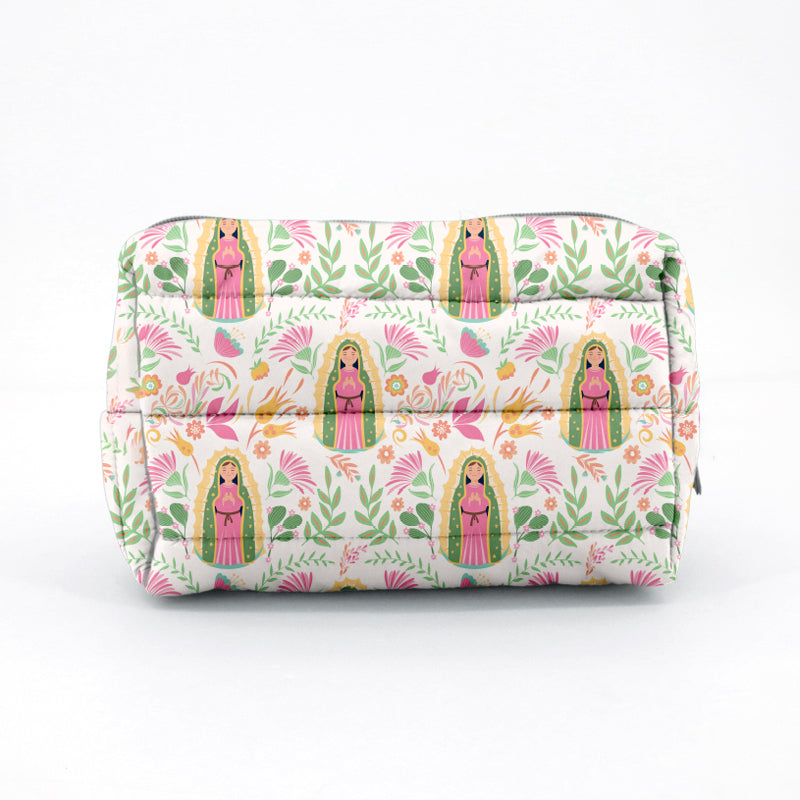 Our Lady of Guadalupe beige lightweight, waterproof puffer pouch
