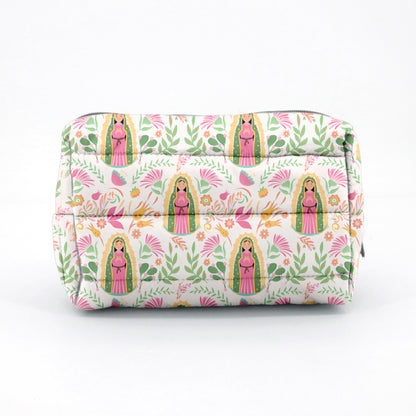 Our Lady of Guadalupe beige lightweight, waterproof puffer pouch