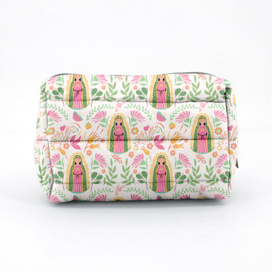 Our Lady of Guadalupe beige lightweight, waterproof puffer pouch