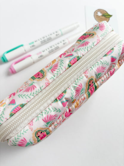 Our Lady of Guadalupe beige lightweight, waterproof puffer pouch