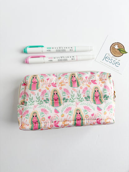 Our Lady of Guadalupe beige lightweight, waterproof puffer pouch