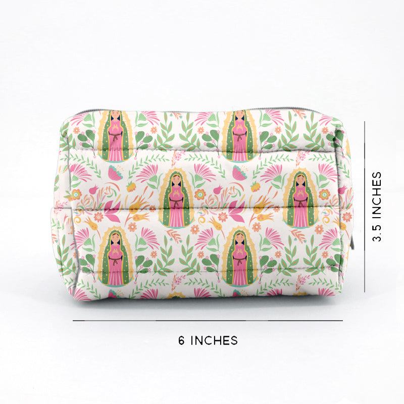 Our Lady of Guadalupe beige lightweight, waterproof puffer pouch