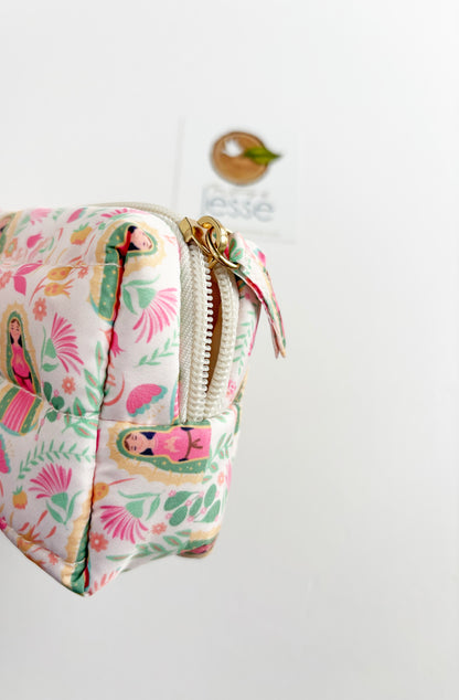 Our Lady of Guadalupe beige lightweight, waterproof puffer pouch