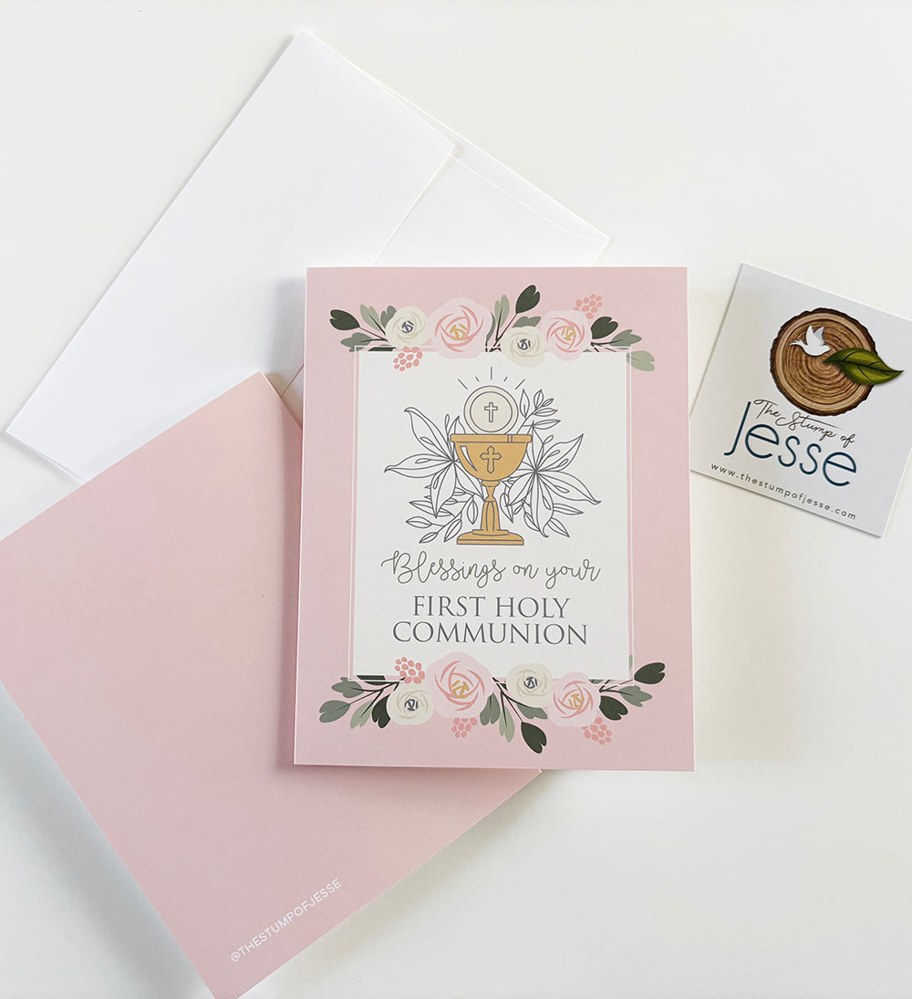 First Holy Communion Greeting Card pink