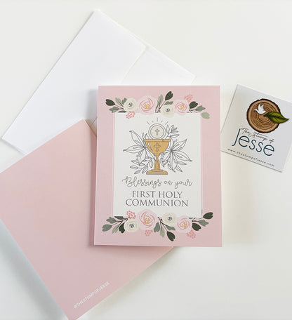 First Holy Communion Greeting Card pink