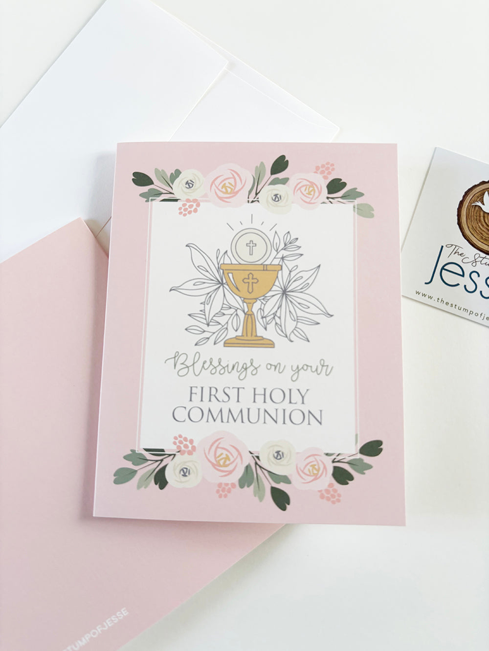 First Holy Communion Greeting Card pink