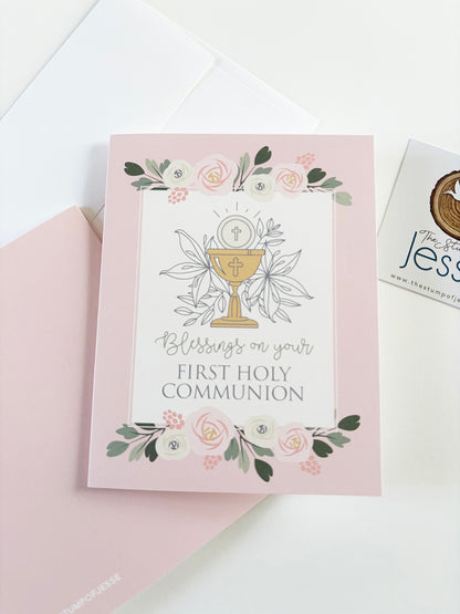 First Holy Communion Greeting Card pink