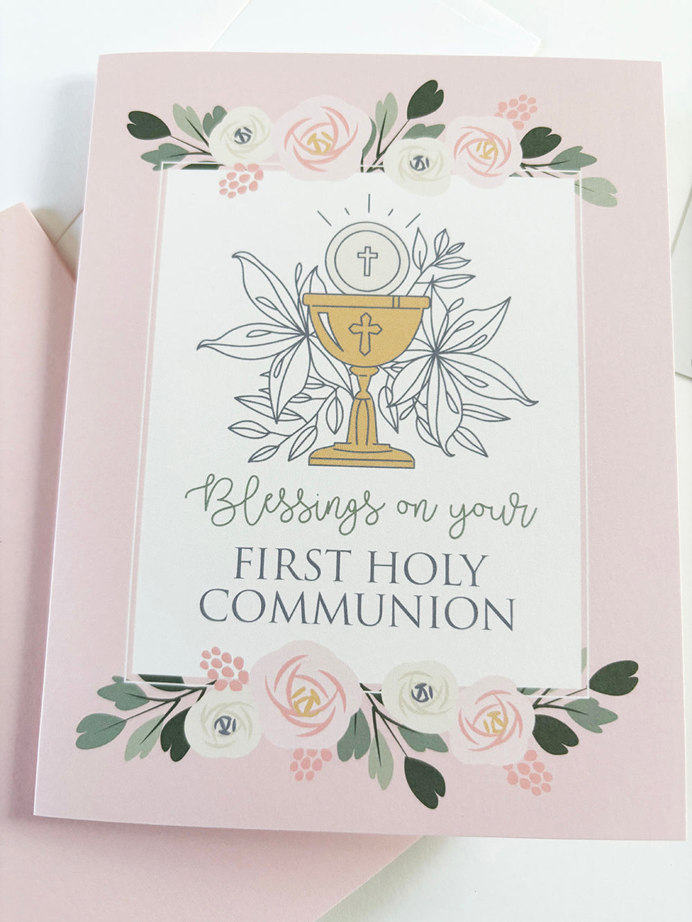First Holy Communion Greeting Card pink