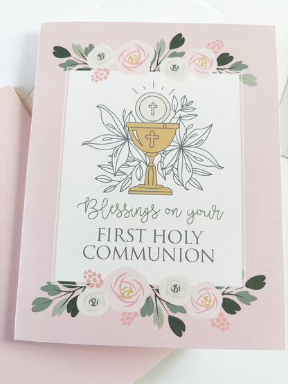 First Holy Communion Greeting Card pink