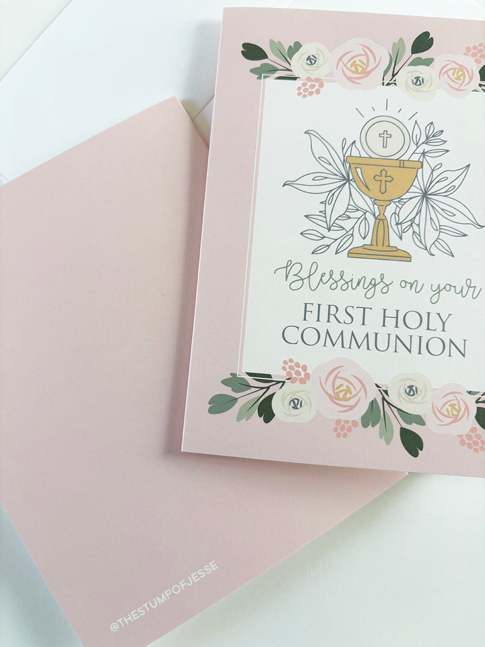 First Holy Communion Greeting Card pink
