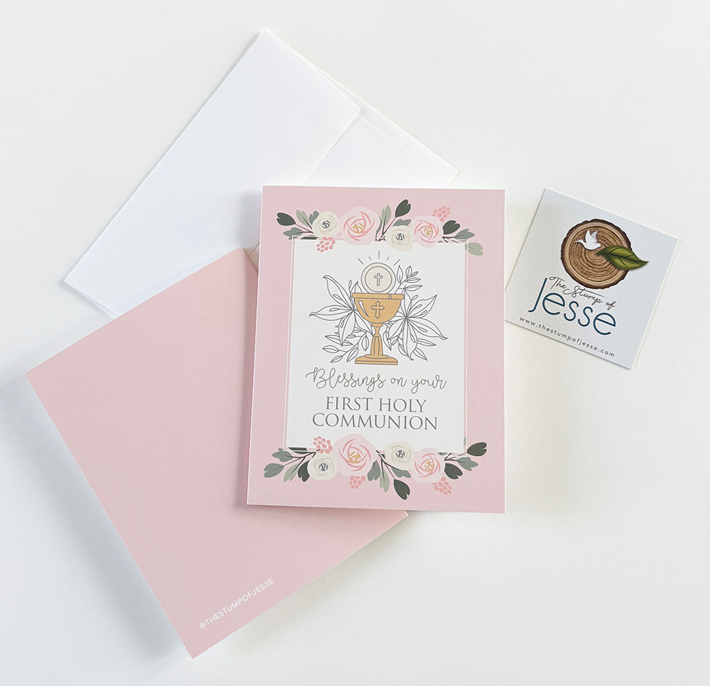 First Holy Communion Greeting Card pink