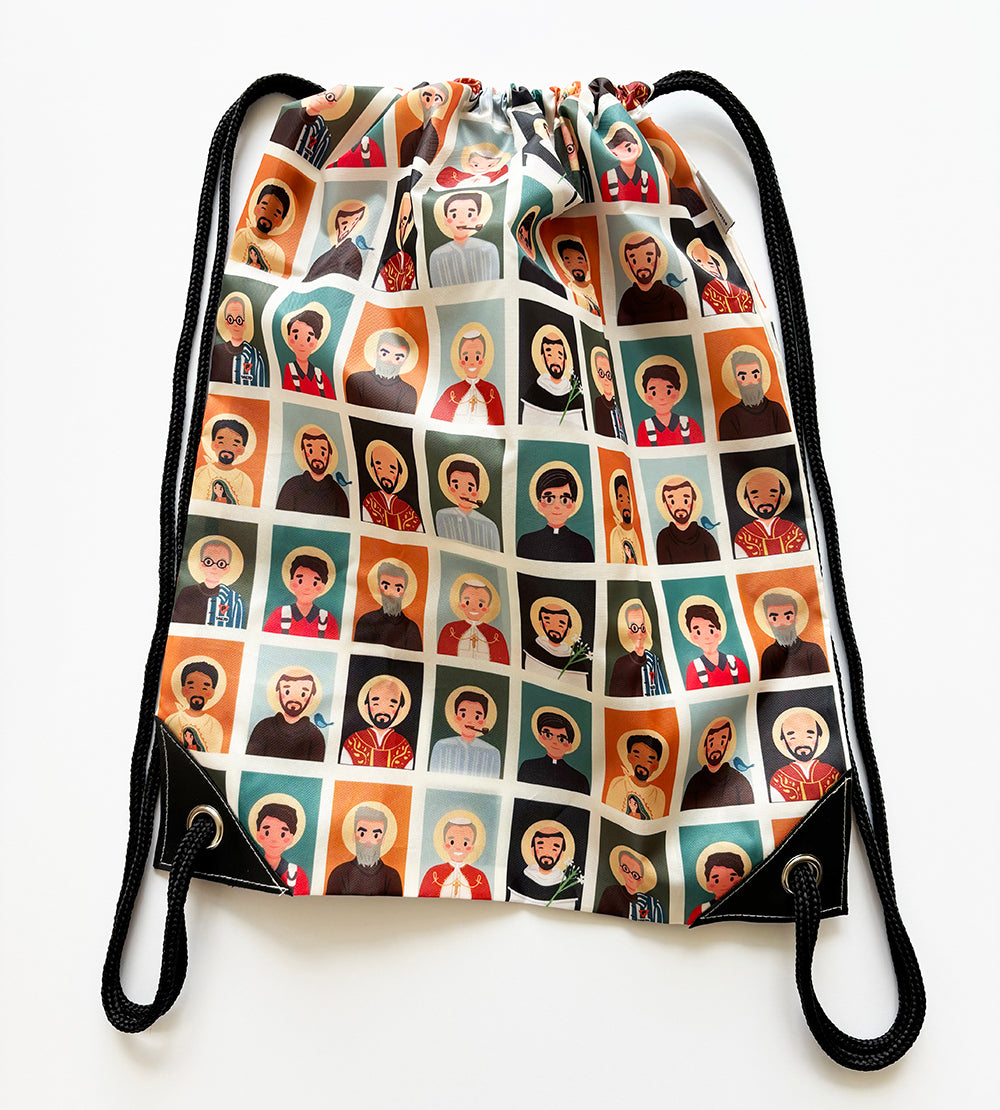 Men Saints Catholic Reusable Drawstring bag | Mass bag | Catholic gift for him