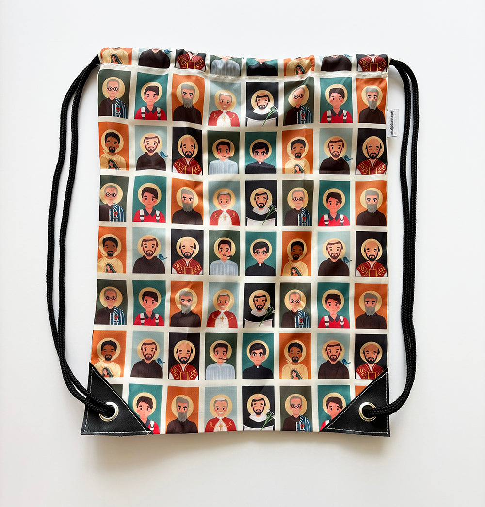 Men Saints Catholic Reusable Drawstring bag | Mass bag | Catholic gift for him