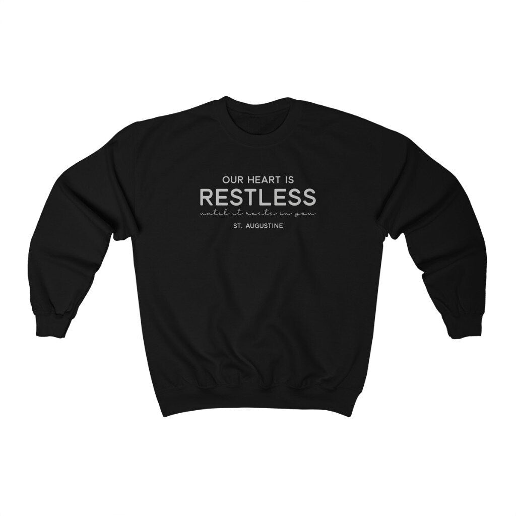 St. Augustine Unisex Heavy Blend Crewneck Sweatshirt | Our heart is restless until it rests in you | Catholic sweatshirt  Catholic gift