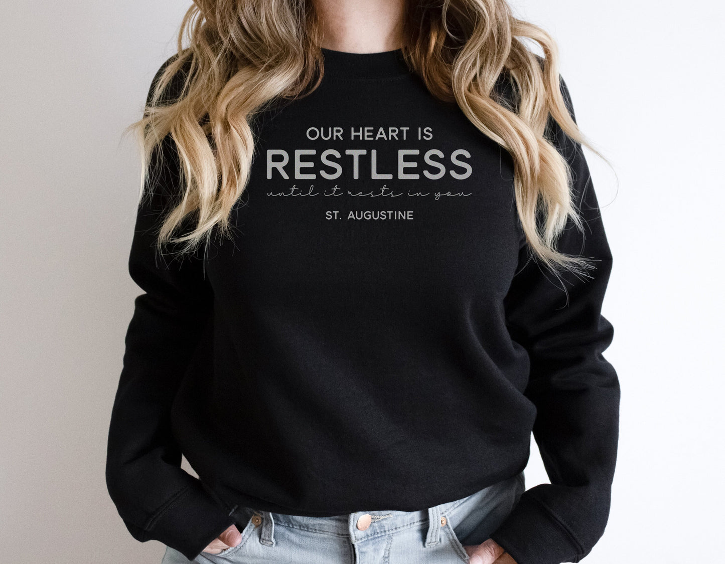 St. Augustine Unisex Heavy Blend Crewneck Sweatshirt | Our heart is restless until it rests in you | Catholic sweatshirt  Catholic gift