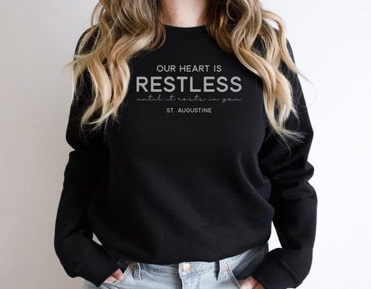 St. Augustine Unisex Heavy Blend Crewneck Sweatshirt | Our heart is restless until it rests in you | Catholic sweatshirt  Catholic gift