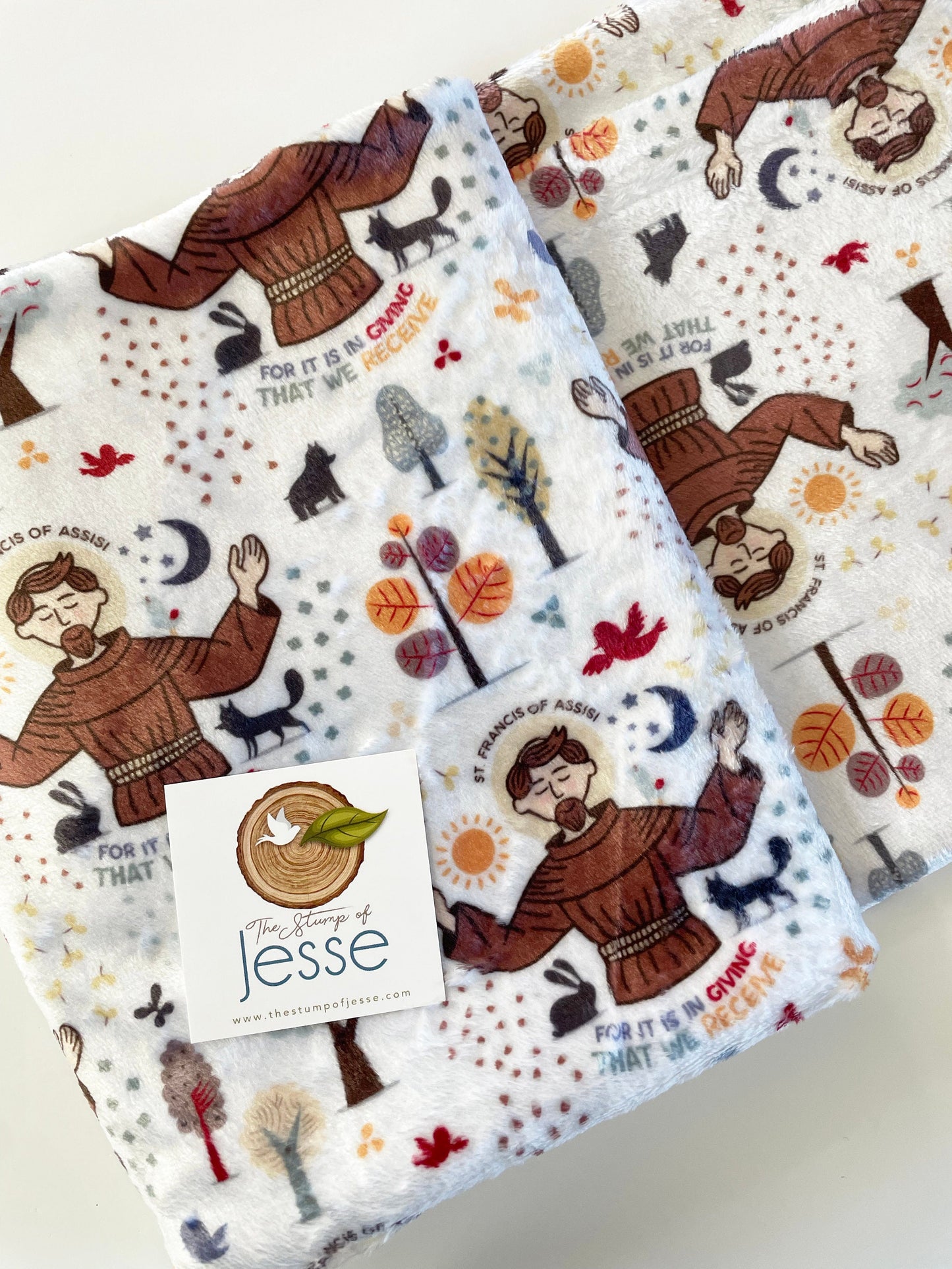 St. Francis of Assisi  Velveteen Plush Blanket | Sherpa Blanket | Catholic gif for baby boy | Catholic | Gift for Baptism | Saint Francis