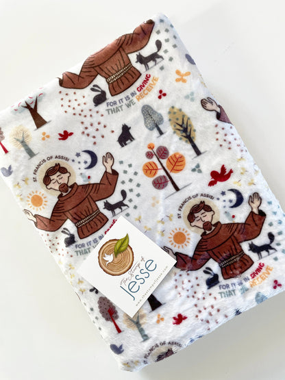 St. Francis of Assisi  Velveteen Plush Blanket | Sherpa Blanket | Catholic gif for baby boy | Catholic | Gift for Baptism | Saint Francis