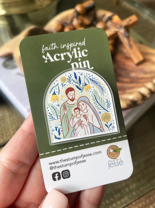The Holy Family Acrylic Pin | Catholic gift| Catholic decor | Confirmation|  First Communion| Catholic Teacher gift | Jesus Mary and Joseph