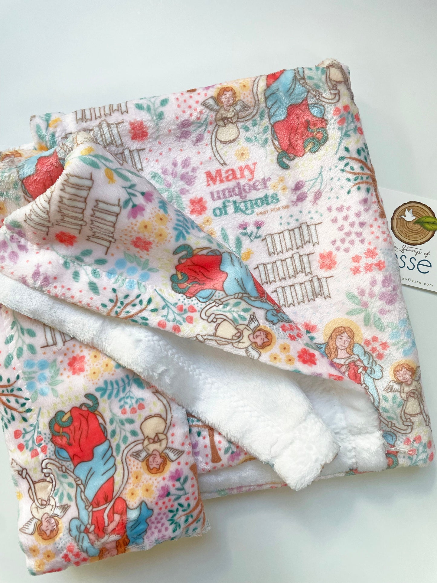 Mary Undoer of Knots Minky Blanket | Catholic gift | Our Lady Undoer of Knots | Maria desatanudos | Baptism | Baby girl | Catholic blanket