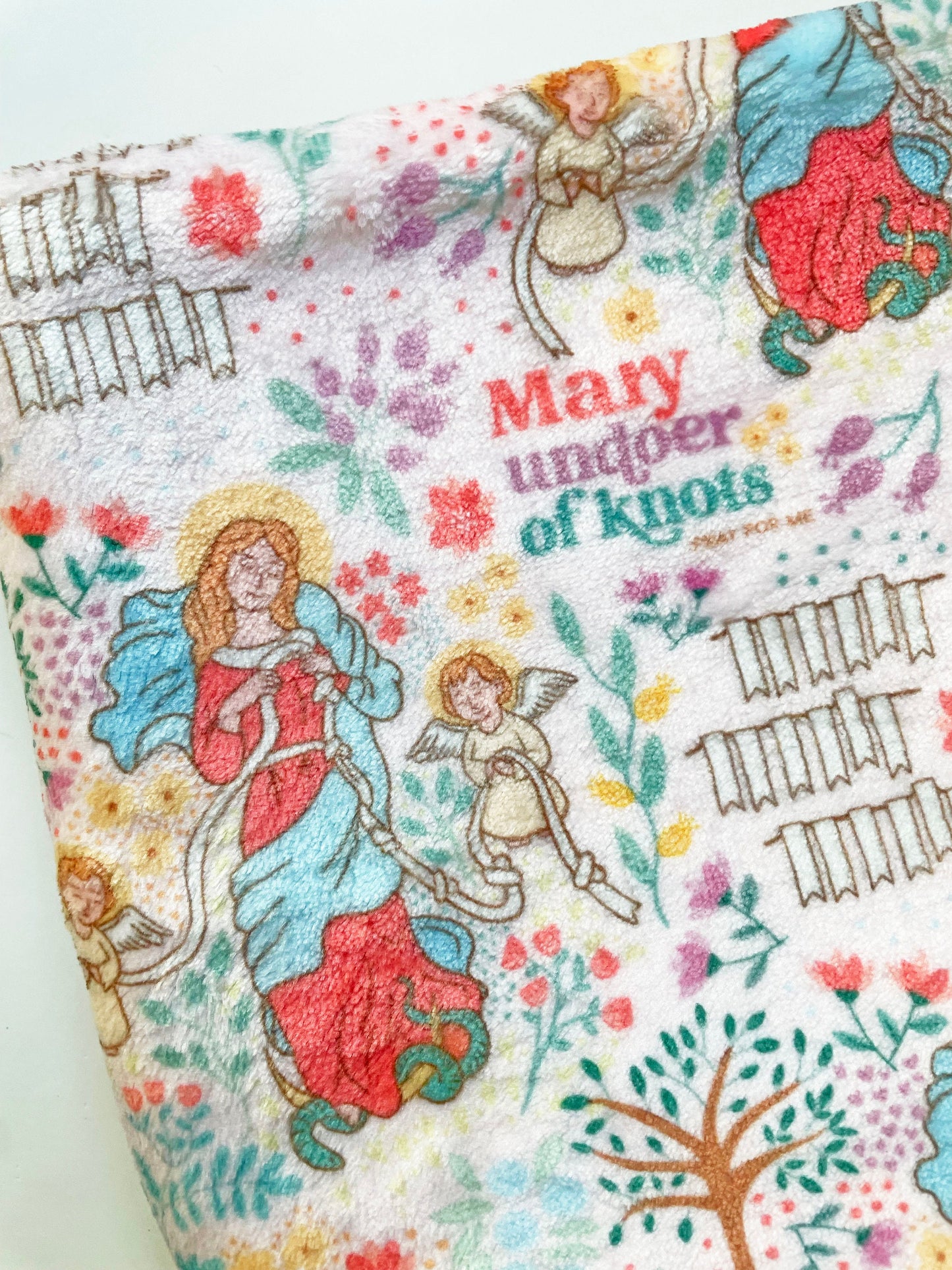 Mary Undoer of Knots Minky Blanket | Catholic gift | Our Lady Undoer of Knots | Maria desatanudos | Baptism | Baby girl | Catholic blanket