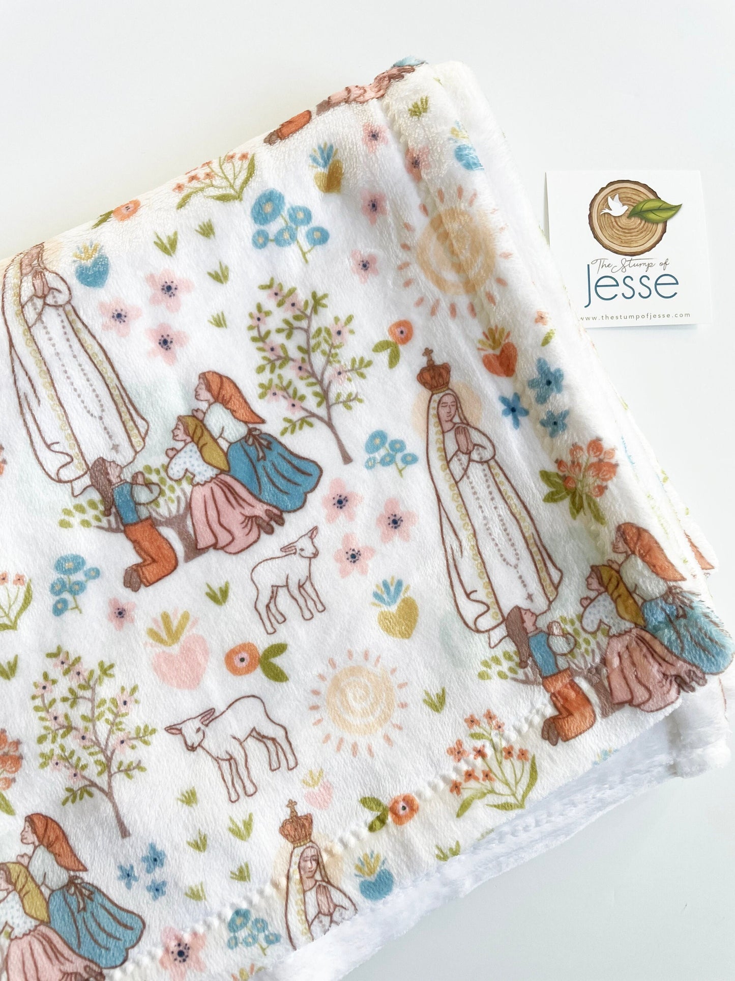 Our Lady of Fatima Velveteen Blanket |  St. Francisco, St. Jacinta and Lucia | Baptism gift | Catholic gift | Virgen de Fatima