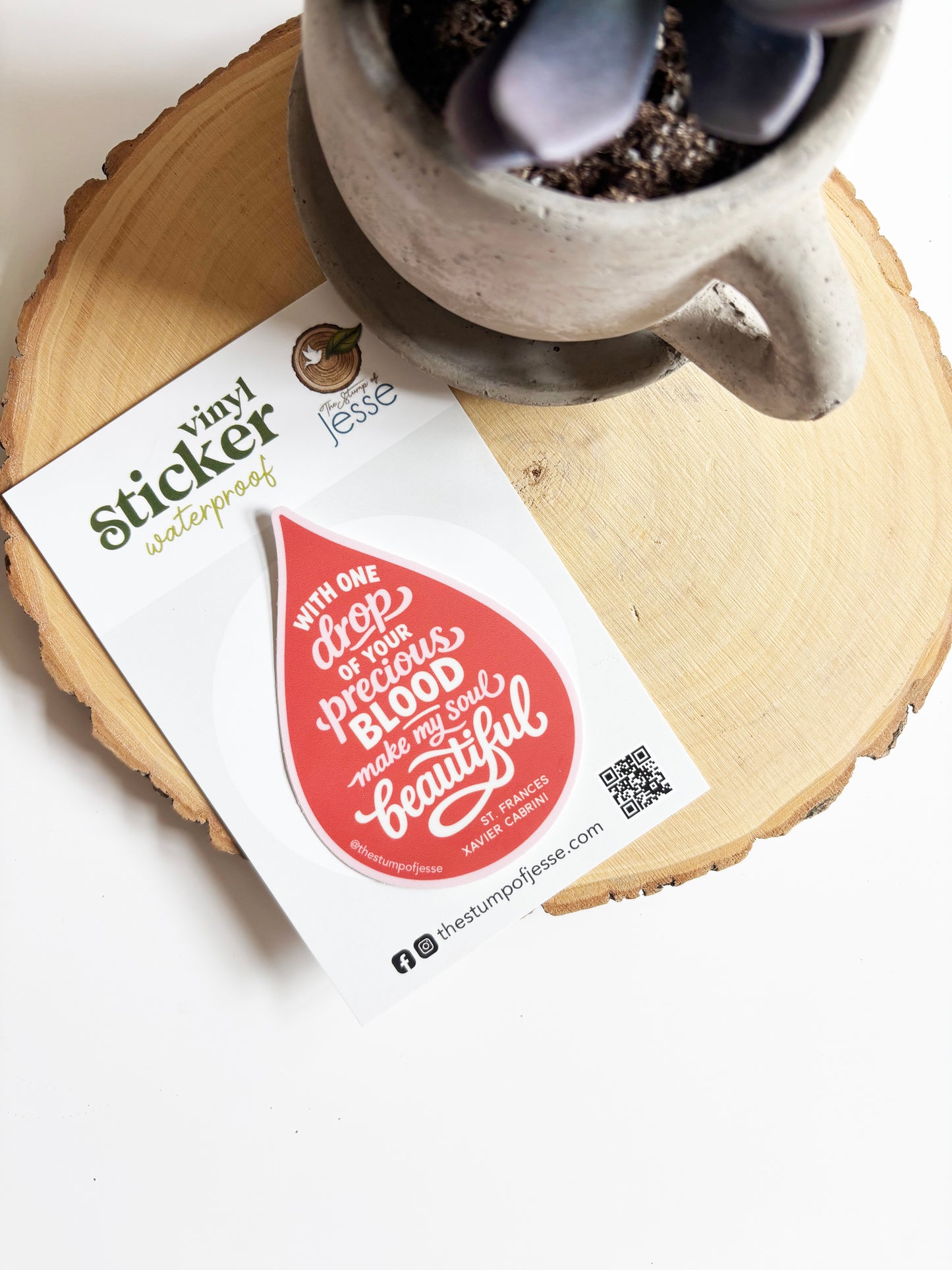 With one drop of Your Precious Blood waterproof sticker | St. Francis Xavier Cabrini